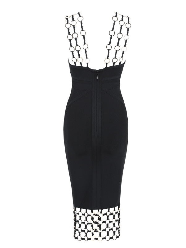 BoujeeMe Boutique Chain & Ribbon Bandage Dress. Colour Black back 