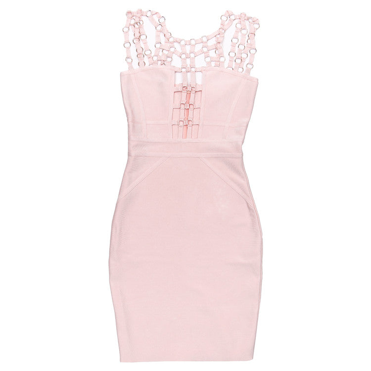 BoujeeMe Boutique Chain & Ribbon Bandage Dress. Colour peach 