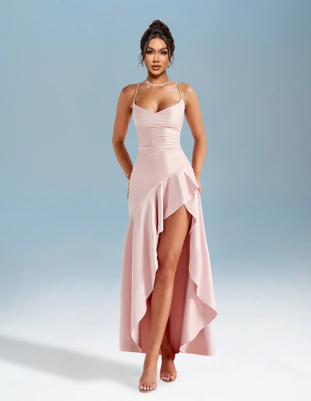 Na_Vey Satin High split dress