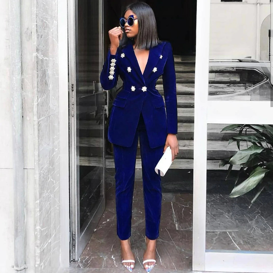 Velvet Crystal Buckle Suit